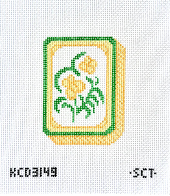 Yellow Mahjong Flower Tile Printed Canvas