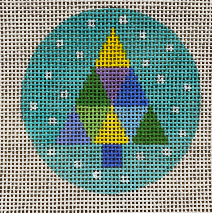 Multicolored Tree on Aqua Round