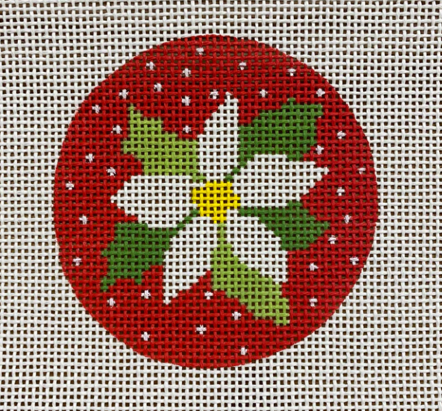 White Flower on Red Round
