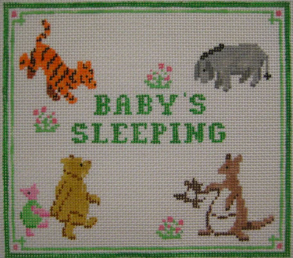 Winnie The Pooh Tigger, Eyeyore, Piglet, Kanga, and Roo Baby Sleeping Sign needlepoint canvas