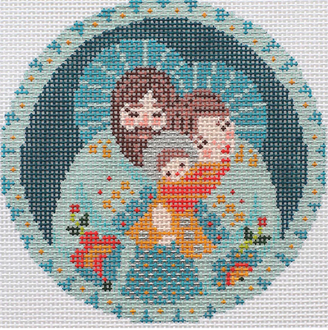 abigail cecile The Holy Family aqua needlepoint canvas