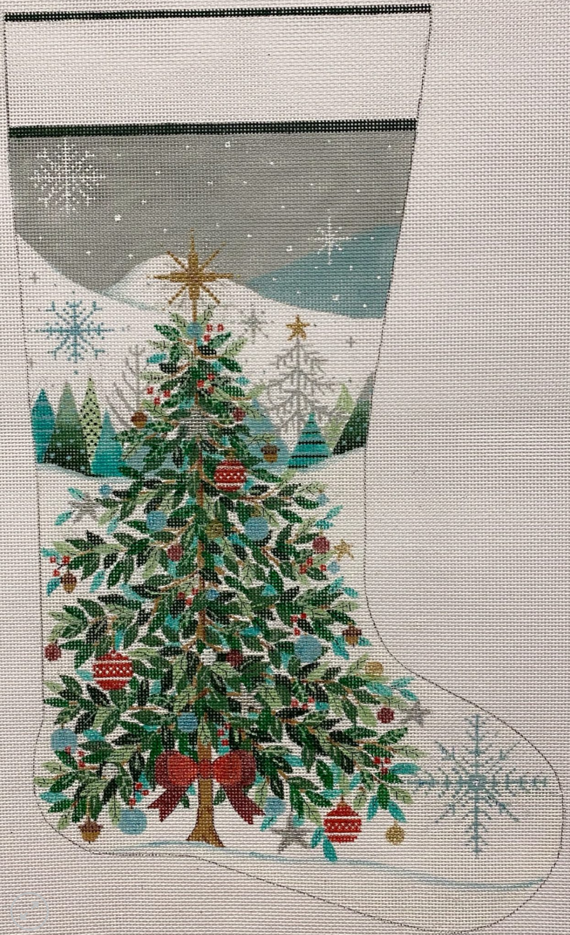 alice peterson christmas tree with red bow stocking needlepoint canvas