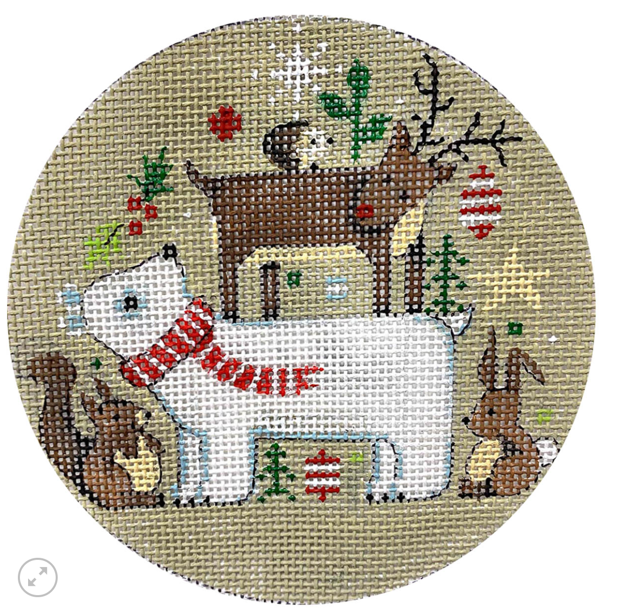 alice peterson polar bear and stacked animal needlepoint canvas
