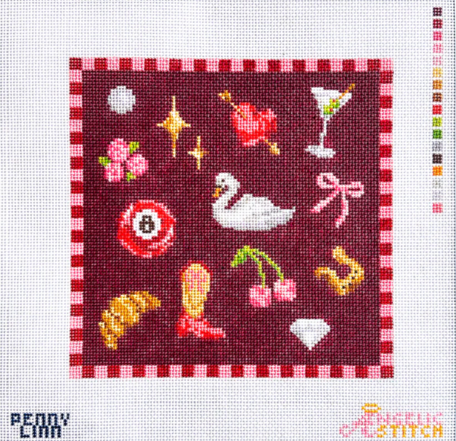 angelic stitch Coquette Motif Square Red needlepoint canvas