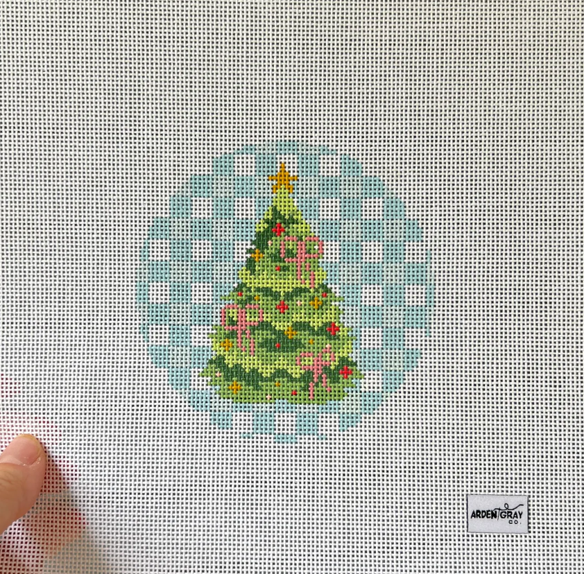 arden gray Gingham Tree needlepoint canvas