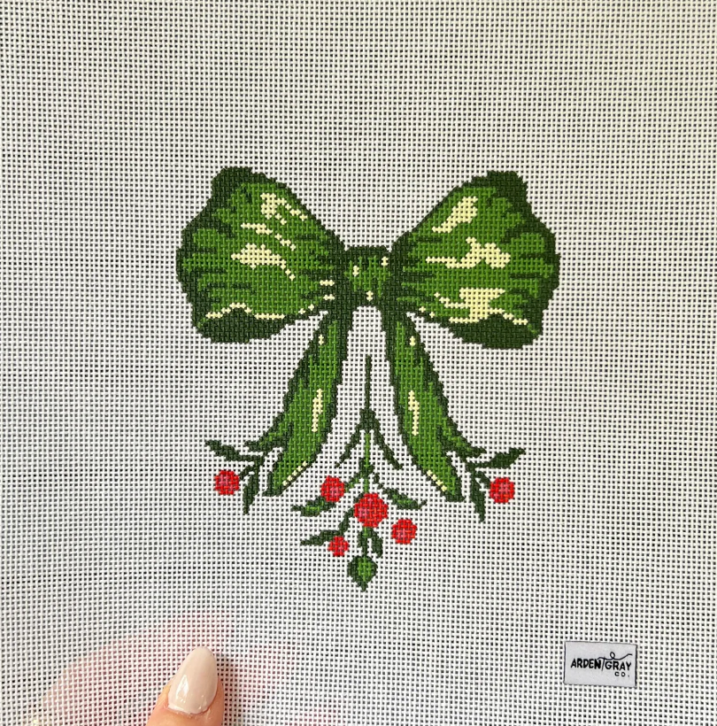 arden gray Holiday Bow needlepoint canvas