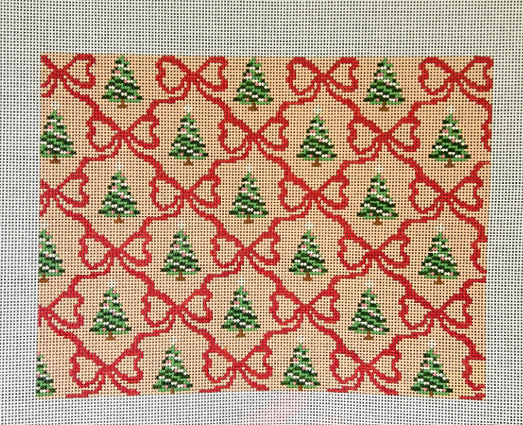 arden gray Holiday Bows and Trees Pillow or tray pink christmas needlepoint canvas