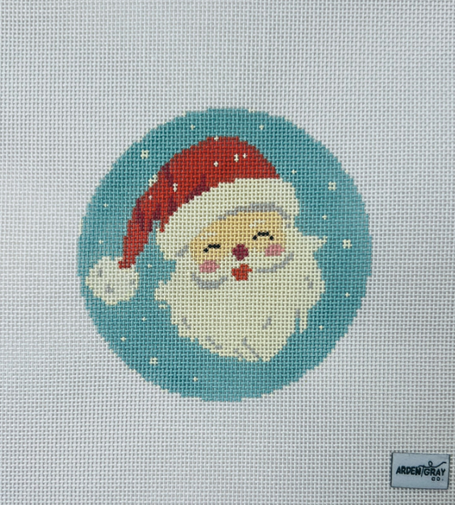 arden gray vintage Retro Jolly Old Saint Nick Santa Round needlepoint canvas