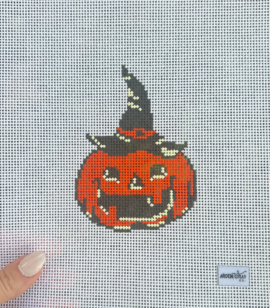 arden gray Vintage witch pumpkin needlepoint canvas