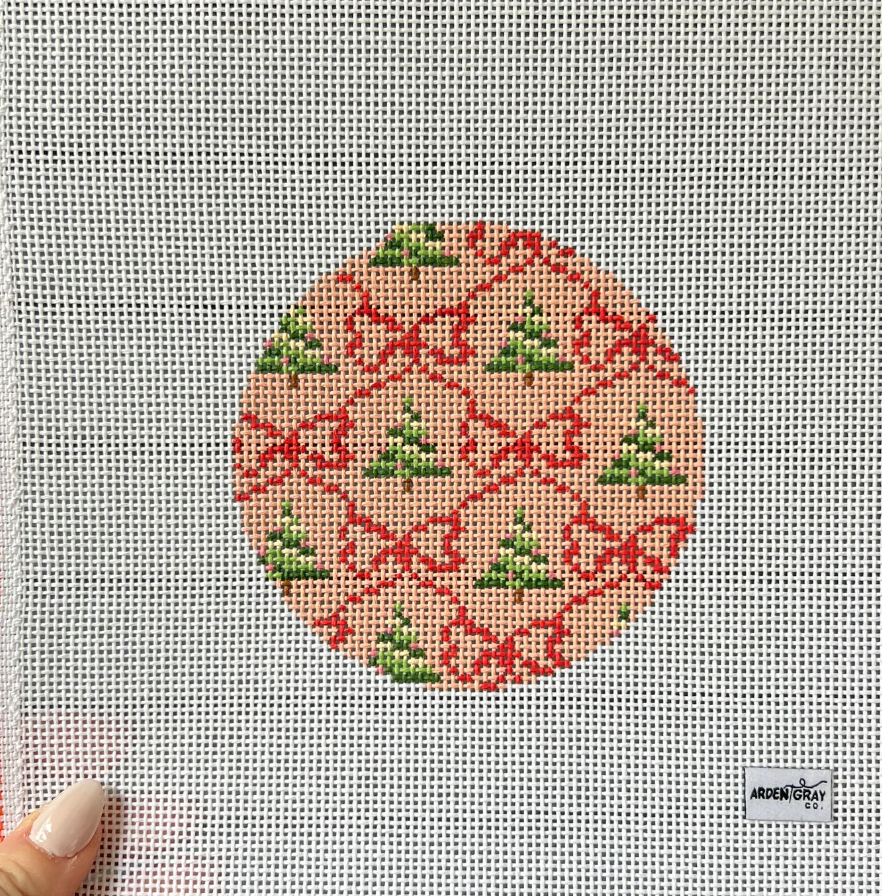 arden gray holiday trees round ornament needlepoint canvas