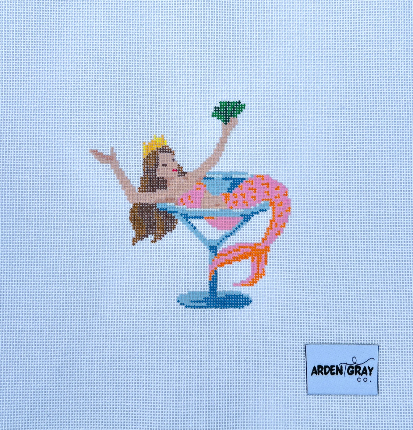 arden gray mer-tini mermaid martini needlepoint canvas