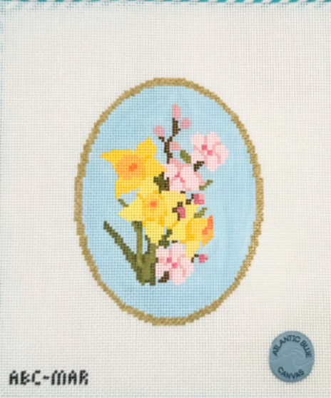 atlantic blue Birth Flowers March needlepoint canvas