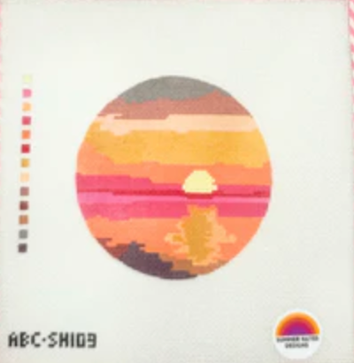 atlantic blue Caribbean Sunset Round needlepoint canvas