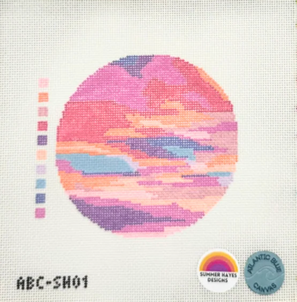 atlantic blue Carolina Cotton Candy Sky Round needlepoint canvas