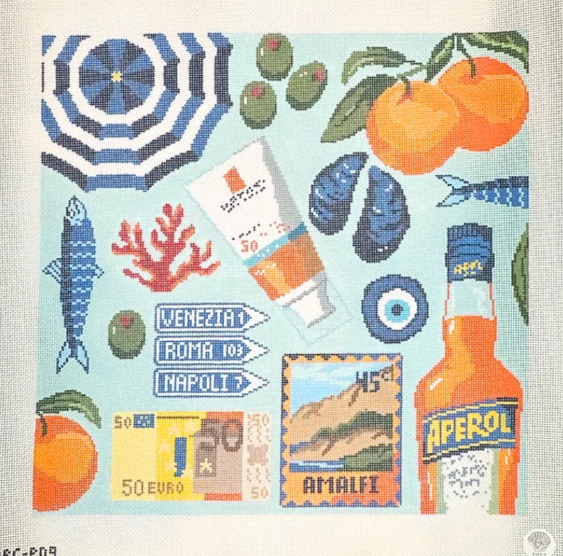 atlantic blue Euro Summer pillow needlepoint canvas