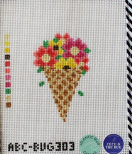 atlantic blue  Floral Ice Cream Cone needlepoint canvas