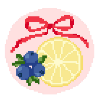 atlantic blue Lemon and Blueberry Bow Round needlepoint canvas