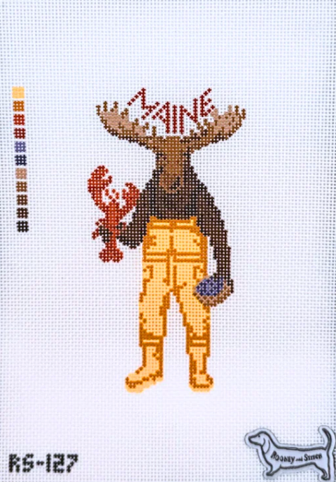 atlantic blue Maine Moose needlepoint canvas