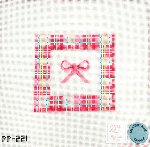 atlantic blue Pink Bow Coaster needlepoint canvas
