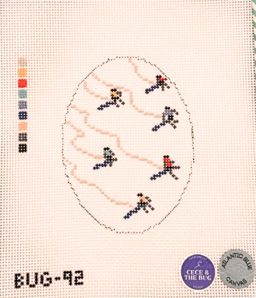 atlantic blue cece and the bug Skiers from Above Oval needlepoint canvas
