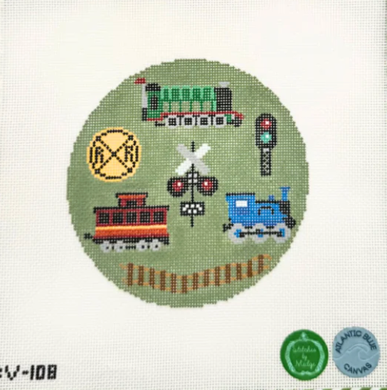 atlantic blue Train Time needlepoint canvas
