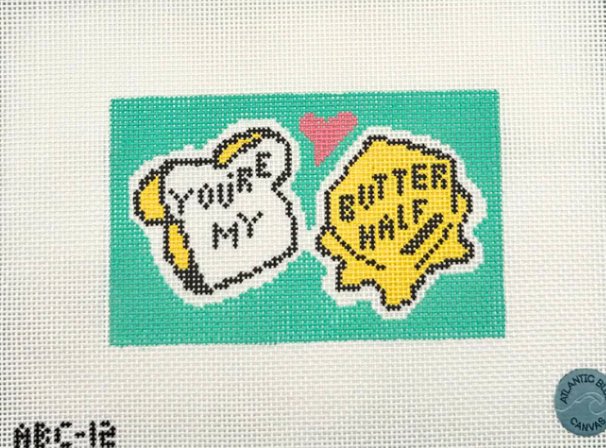 atlantic blue You're My Butter Half needlepoint canvas