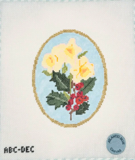 atlantic blue birth flowers December Holly and Narcissus needlepoint canvas