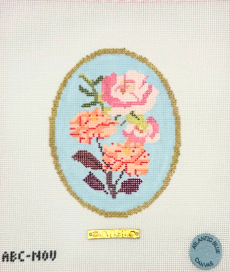 atlantic blue birth flowers november Chrysanthemum and Peony needlepoint canvas