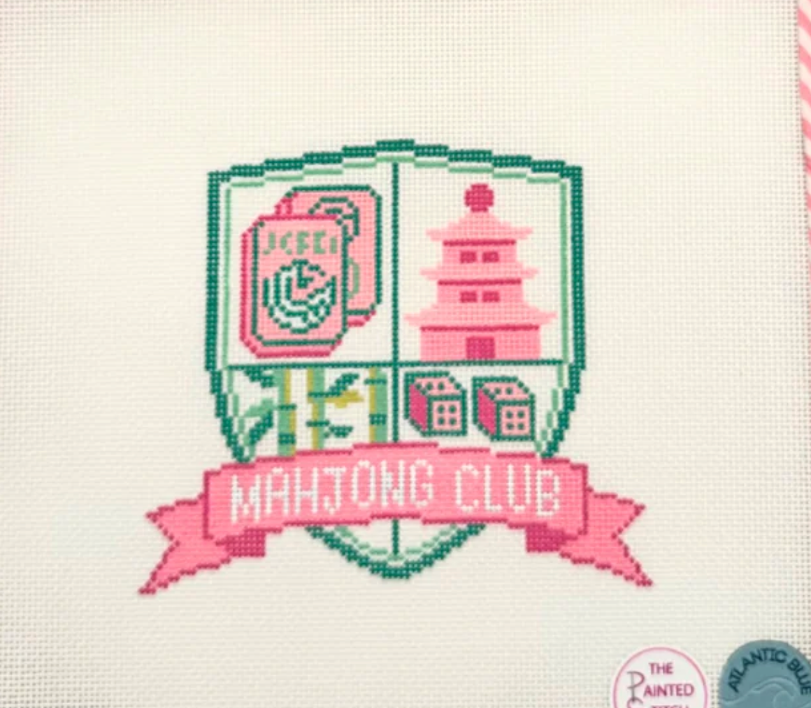 atlantic blue mahjong club crest needlepoint canvas