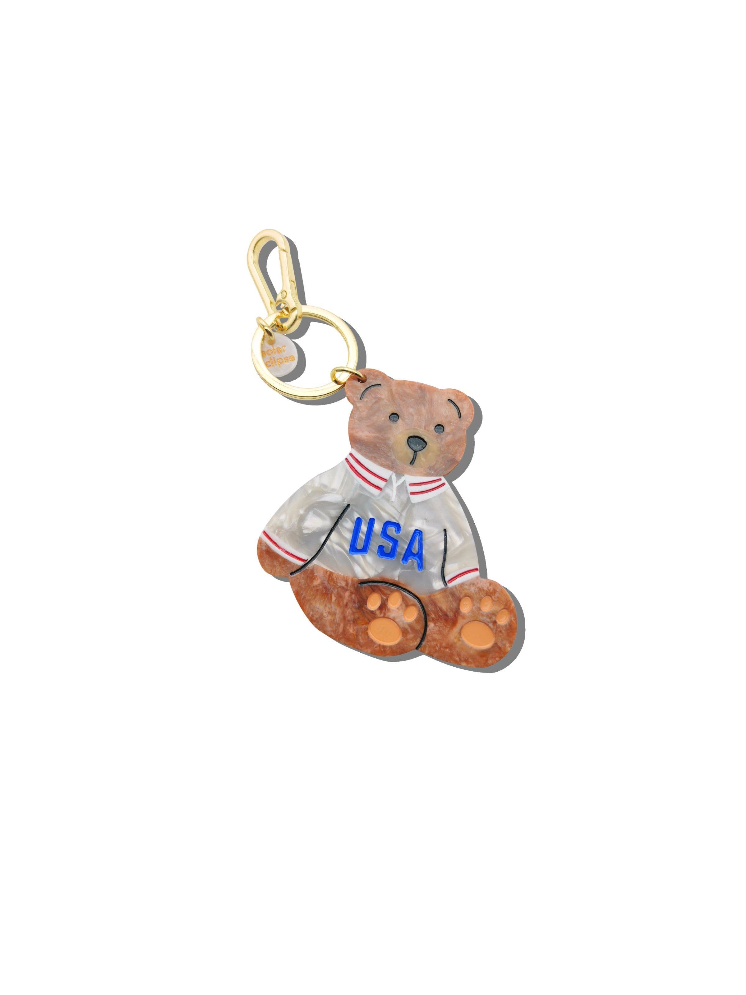 USA Teddy Bear Bag Charm, Needle Threader + Keychain