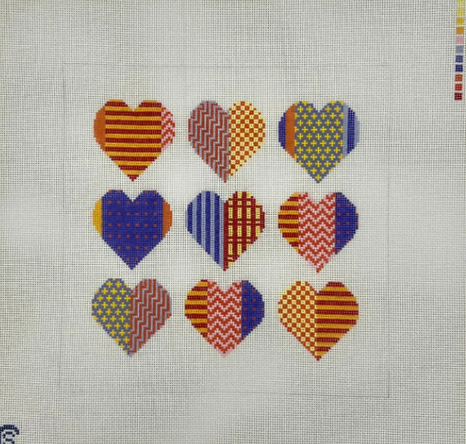 cabell stitchery Patchwork Hearts needlepoint canvas