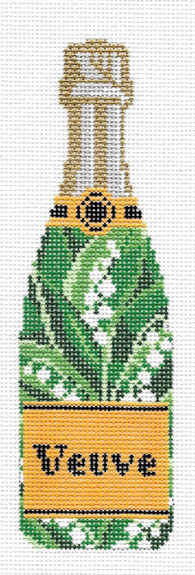 cate la vie Lily of the Valley Champagne Veuve Bottle needlepoint canvas