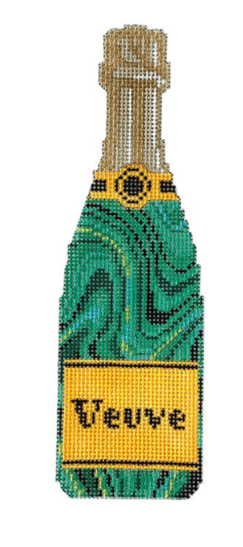 cate la vie champagne veuve bottle malachite needlepoint canvas