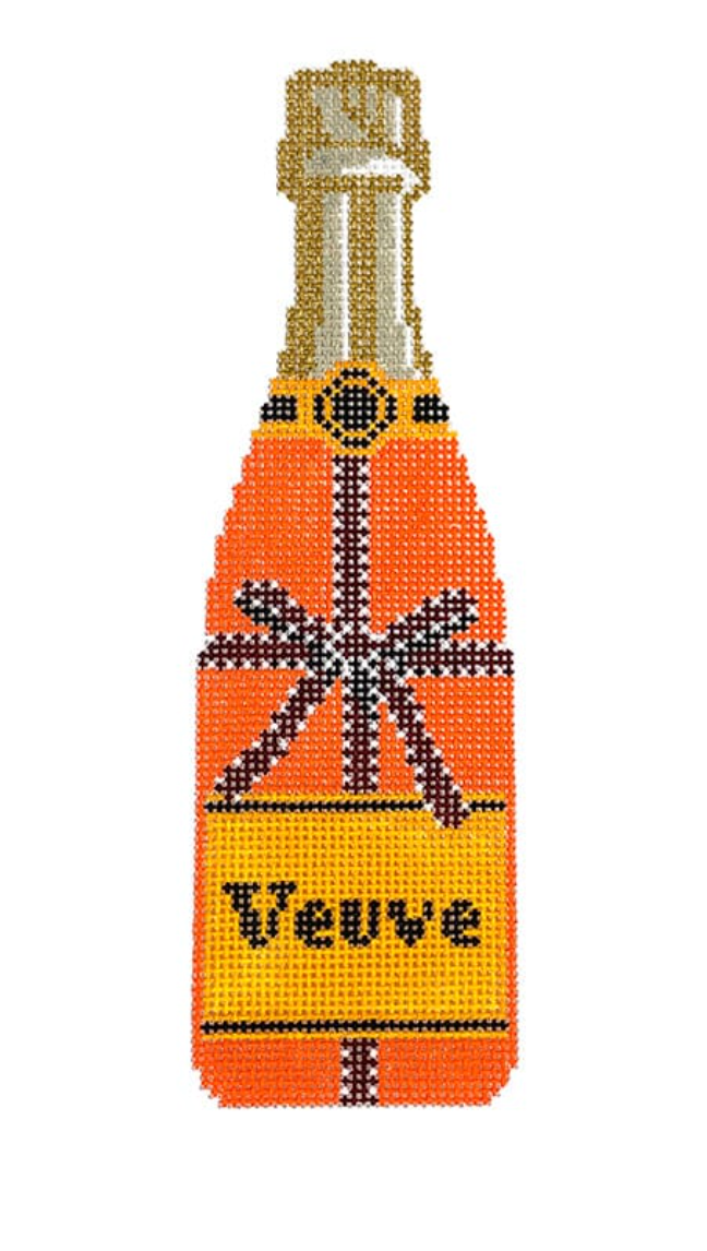 cate la vie champagne veuve bottle orange bow needlepoint canvas