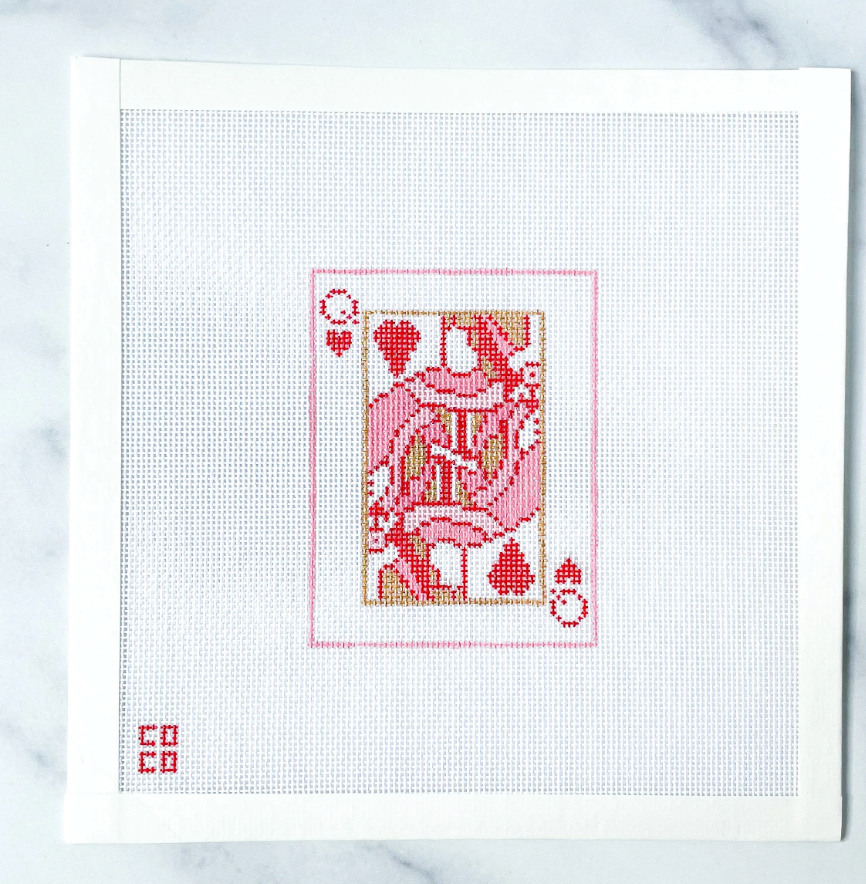 coco frank Queen of Hearts playing card needlepoint canvas