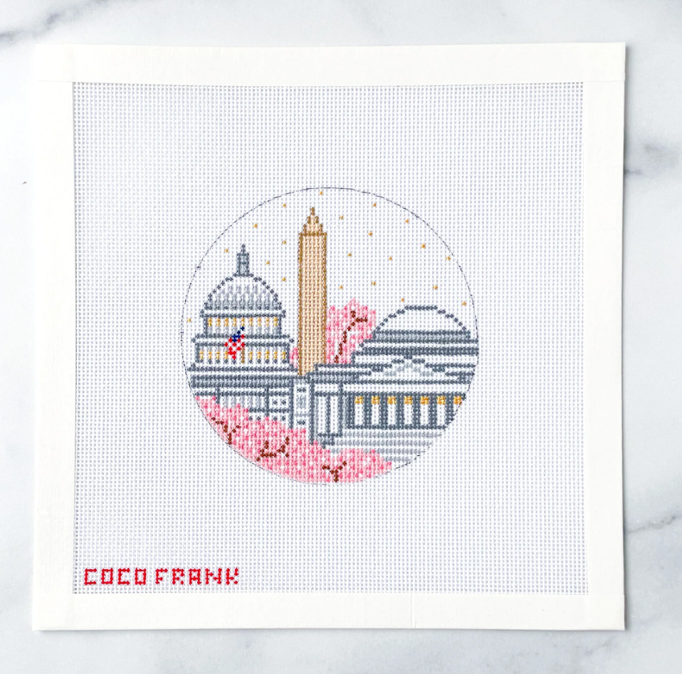coco frank Washington DC Round needlepoint canvas