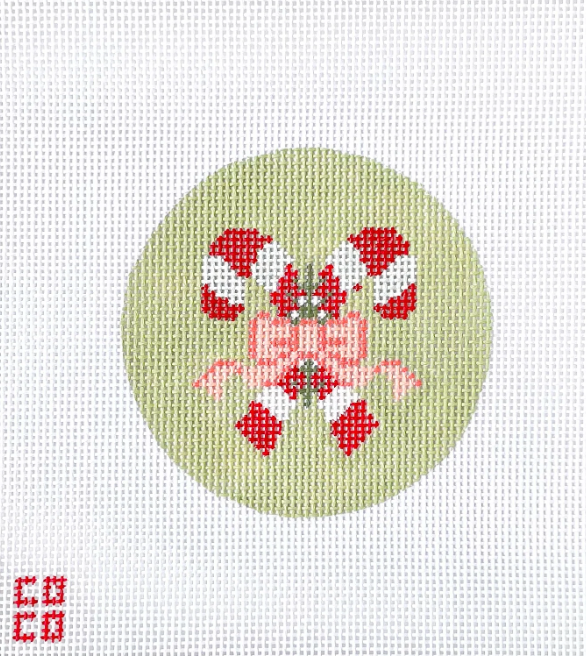 coco frank candy cane round needlepoint canvas