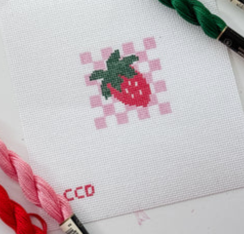 cotswold co Strawberry Checkered bag charm needlepoint canvas