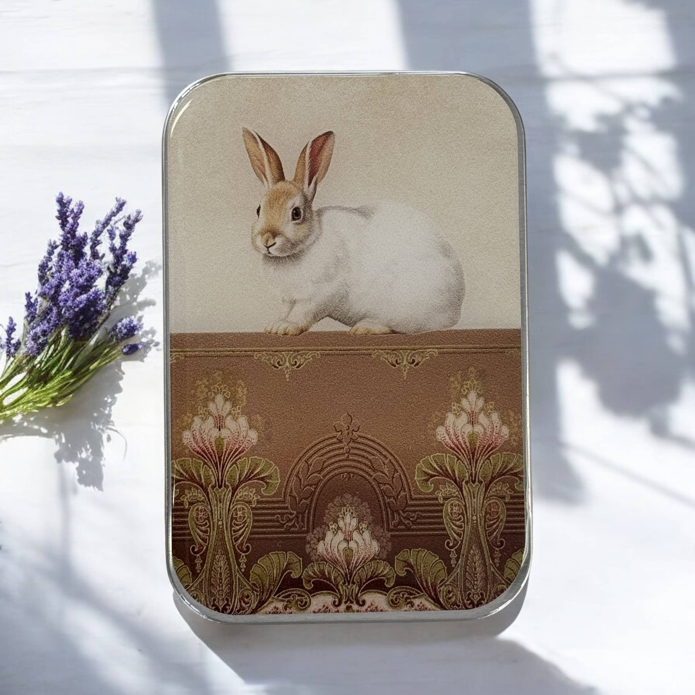 Sweet White Bunny Notions Tin: Large