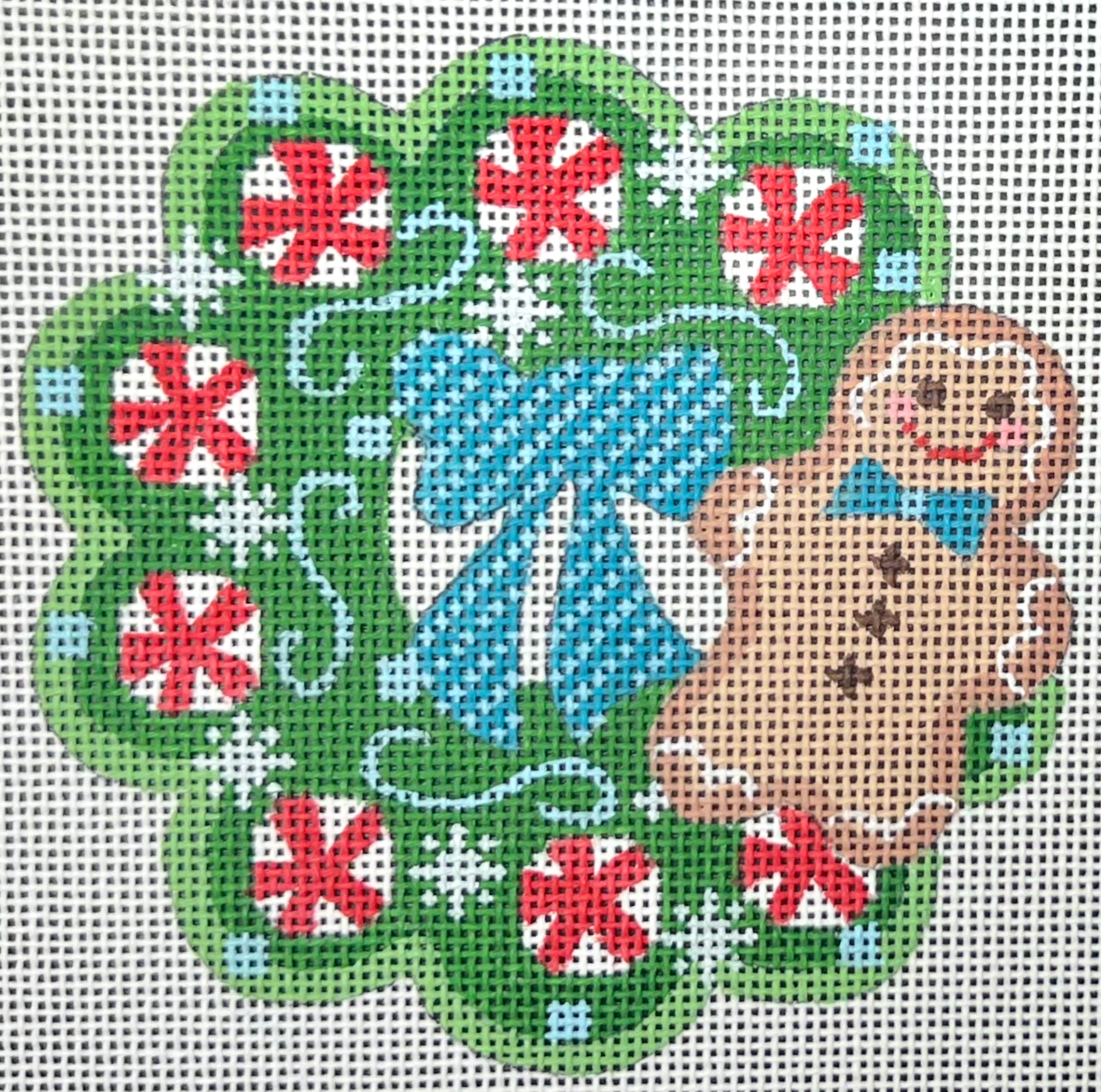 danj Gingerbread Man Wreath Ornament needlepoint canvas