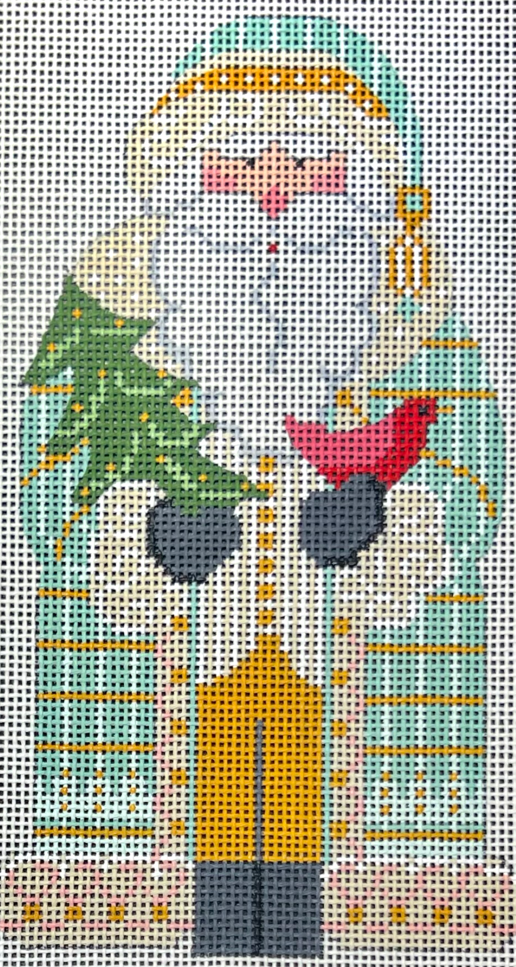 danji Mint Father Christmas With Tree and Cardinal needlepoint canvas