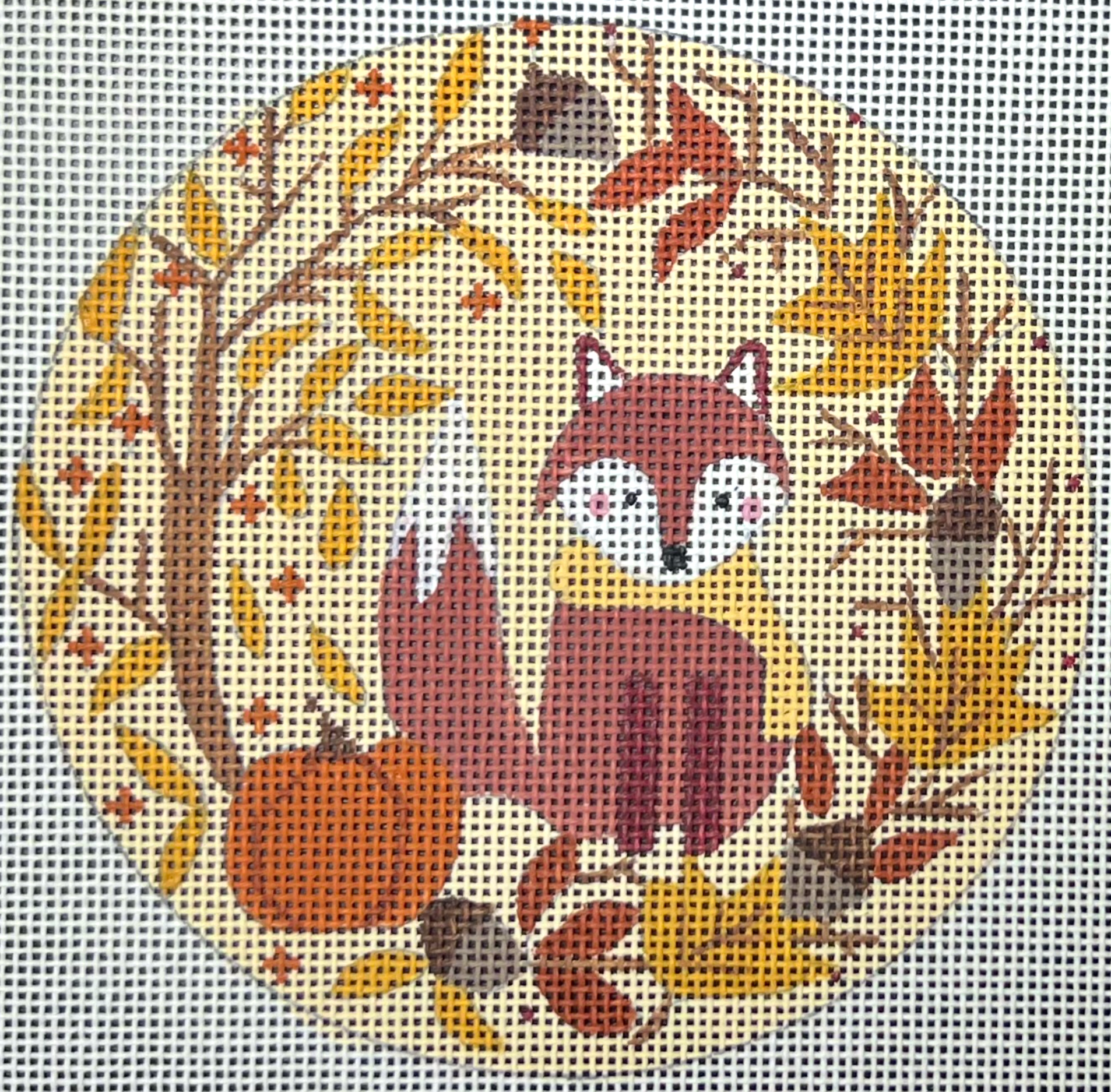danji November Fox Round needlepoint canvas
