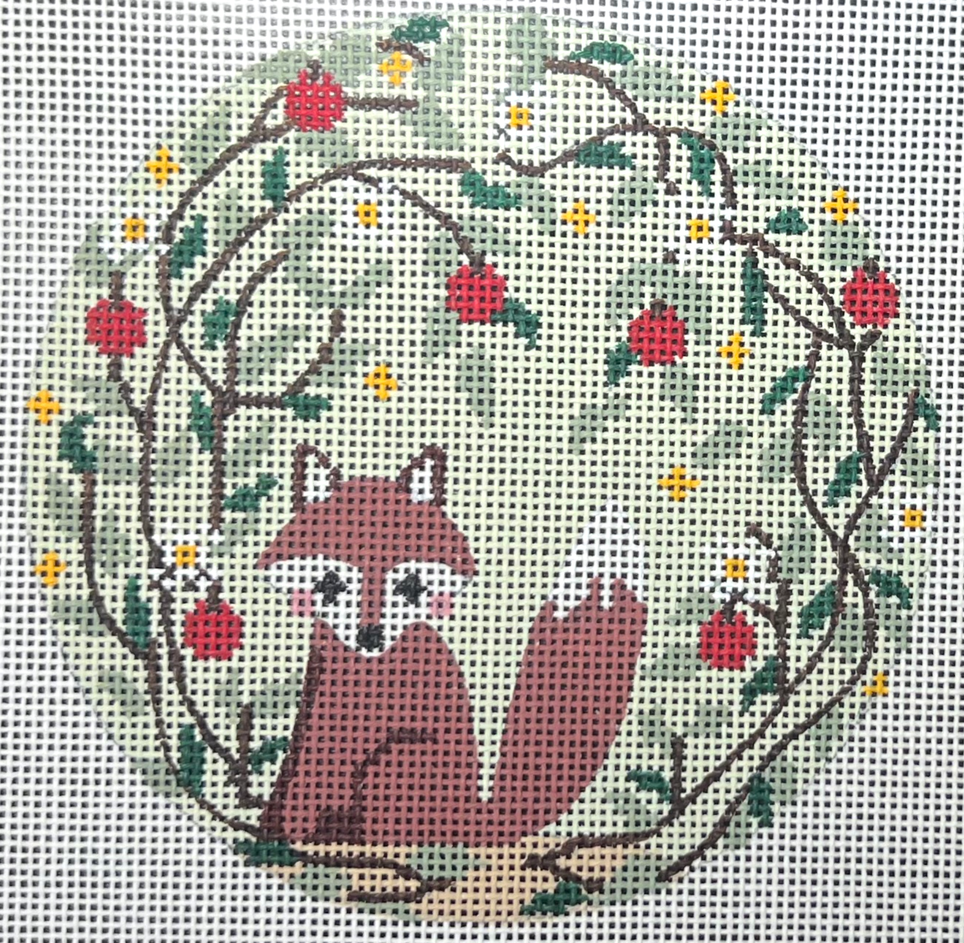 danji September Fox Round needlepoint canvas