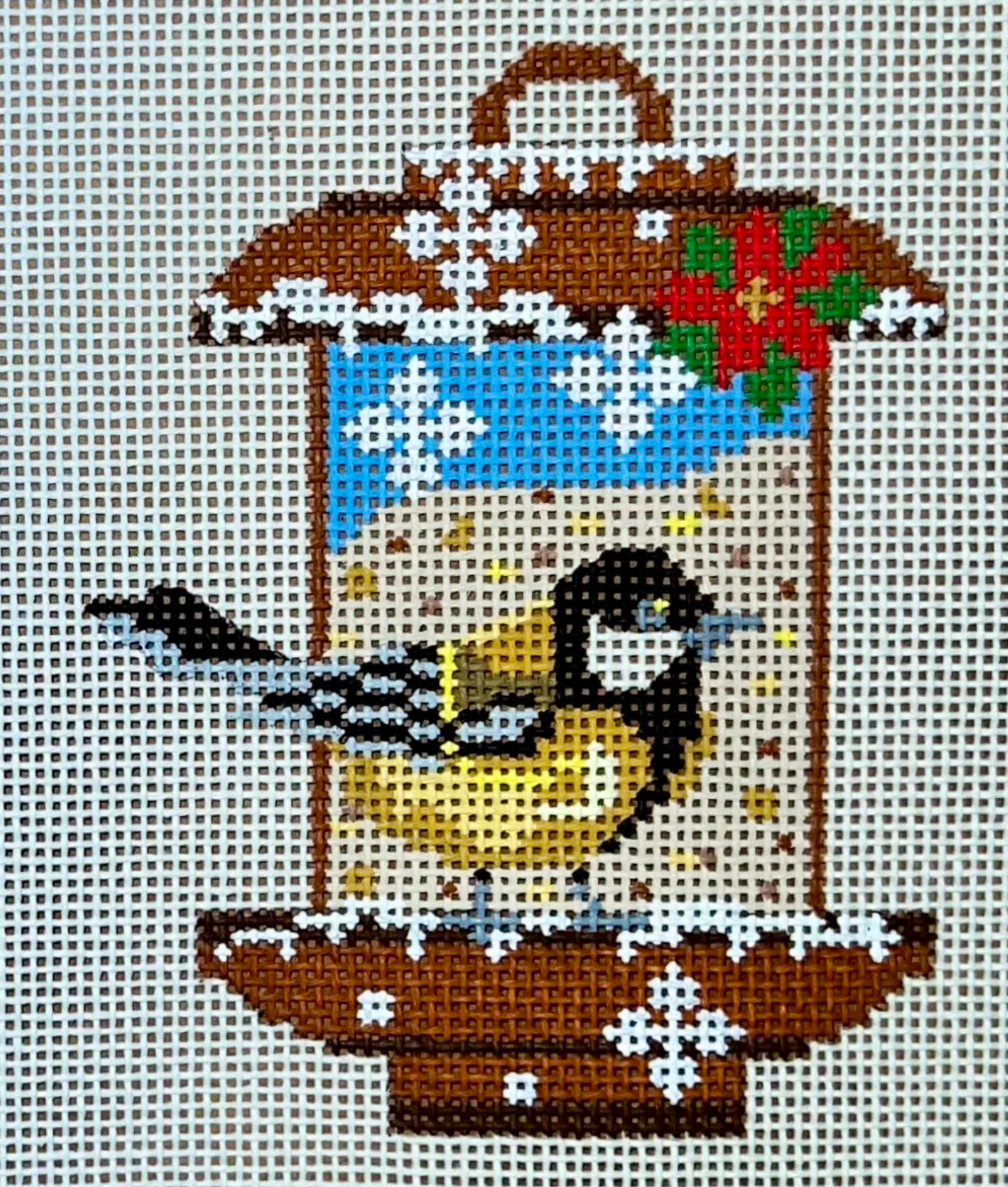 danji bird feeder chickadee ornament needlepoint canvas