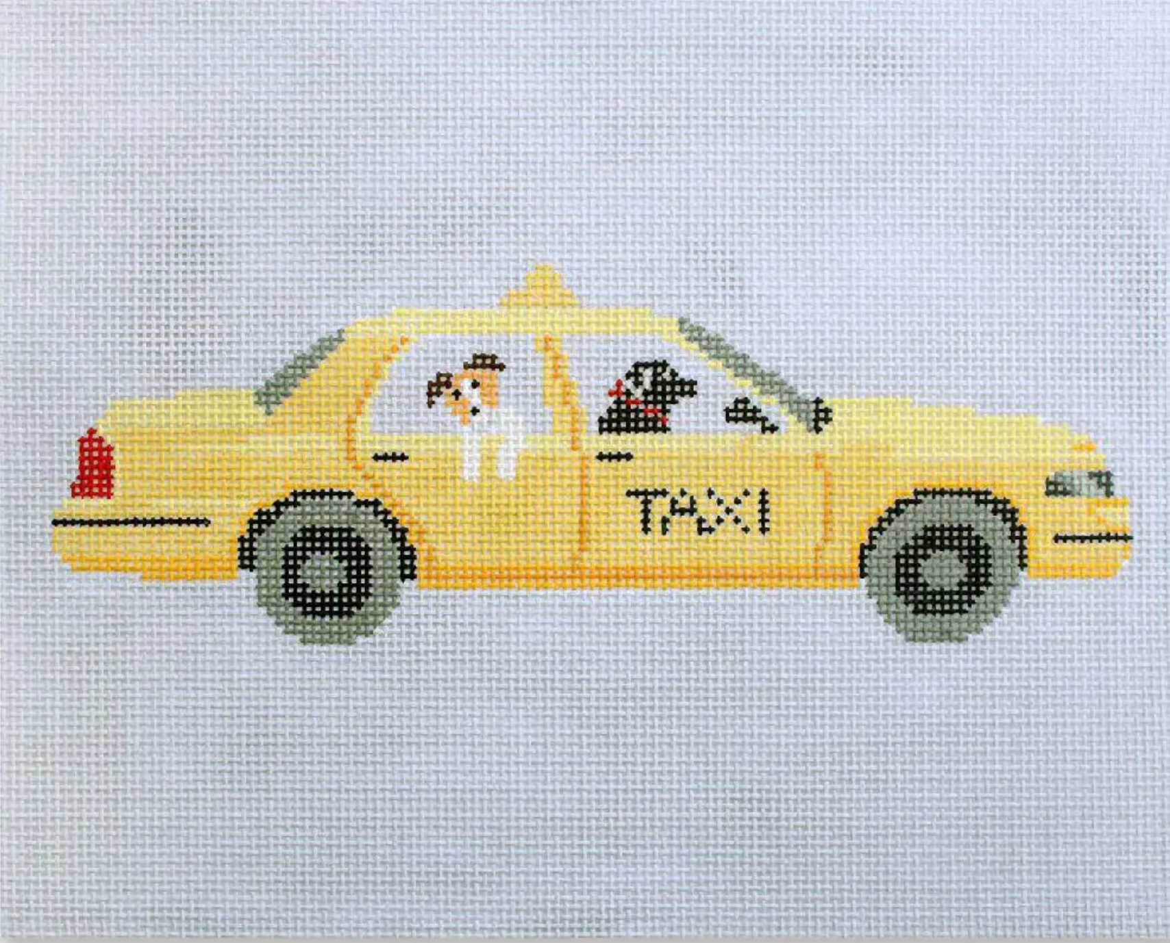 dogs in taxi laura megroz needlepoint canvas