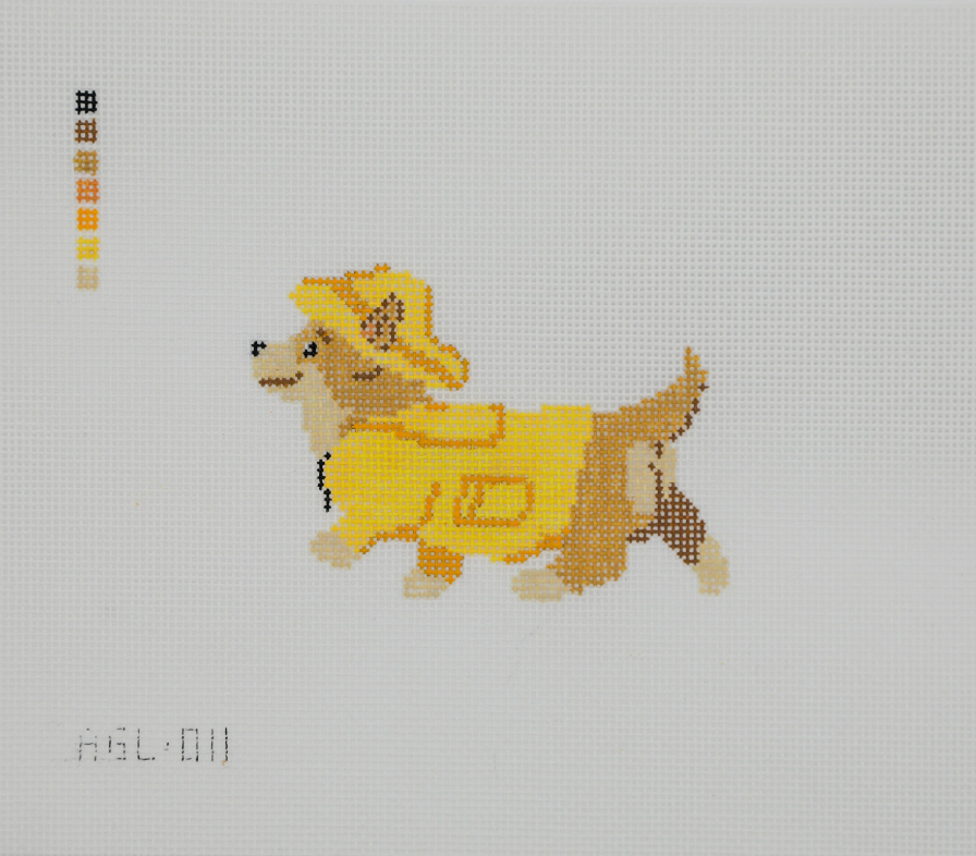 dogwood needlepoint Corgi In A Raincoat needlepoint canvas