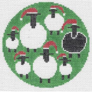 doolittle stitchery Black Sheep Round needlepoint canvas