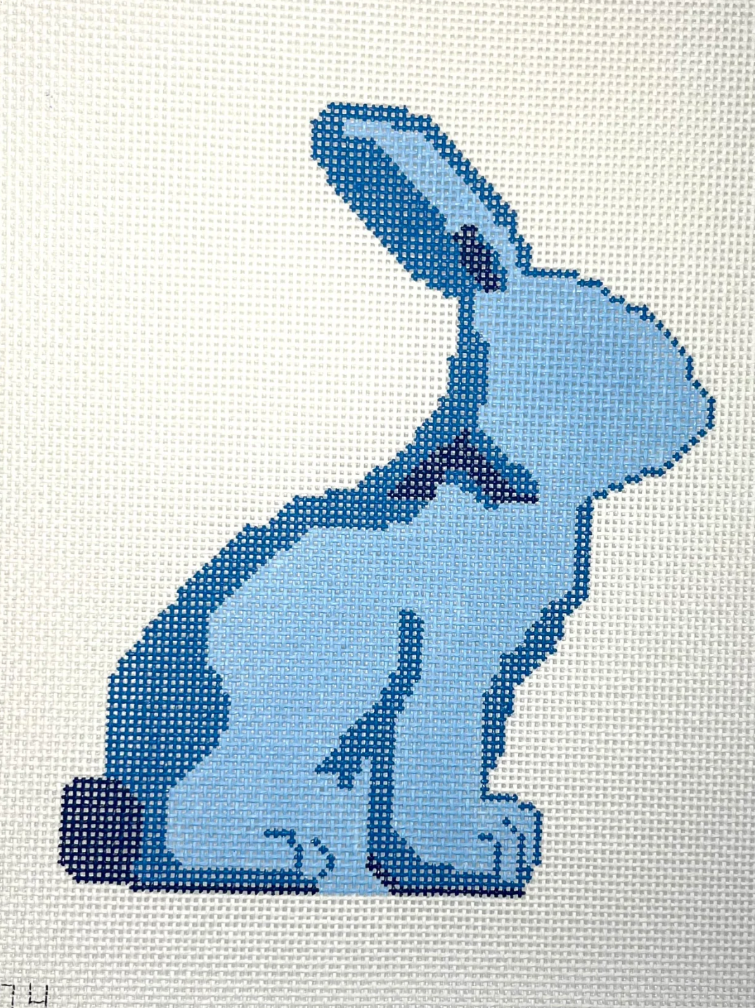 evergreen needlepoint Moss Spring Bunny Blue Right Facing needlepoint canvas
