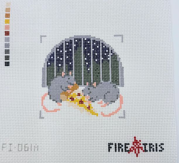 fire and iris Dinner in the City Pizza Rats needlepoint canvas
