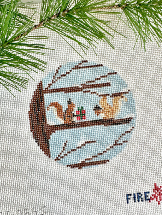 fire and iris Squirrely Gift Exchange needlepoint canvas